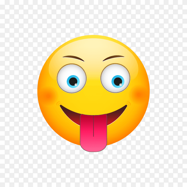 Cartoon Yellow Emoji face with tongue on transparent background PNG