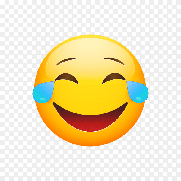 Cartoon emoji yellow face lol laugh and crying tear icon on transparent background PNG
