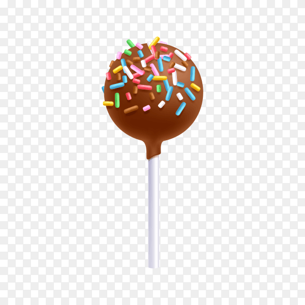 Chocolate cake pop with colorful sprinkles on transparent background PNG