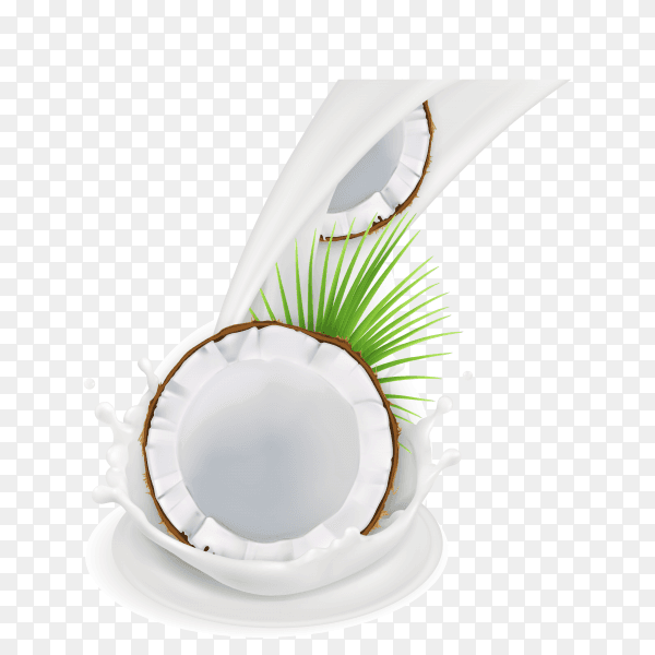 Coconut in milk splash on transparent background PNG