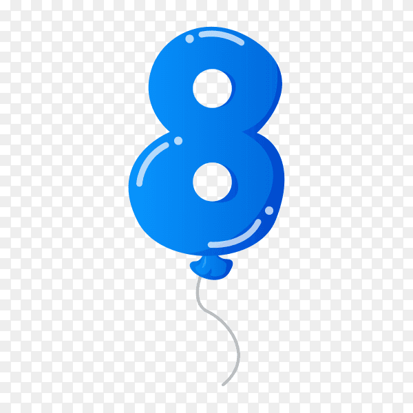 Colorful Balloon in the shape of number Eight on transparent background PNG