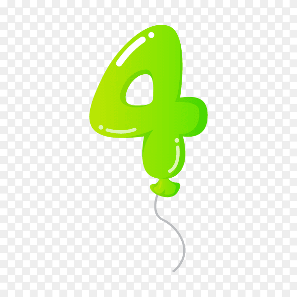 Colorful Balloon in the shape of number Four on transparent background PNG