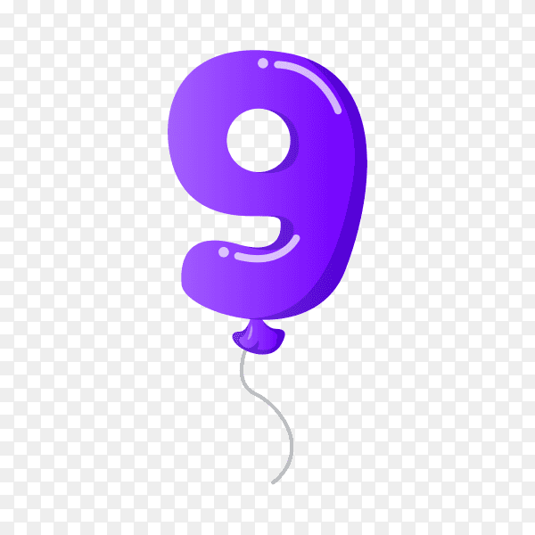 Colorful Balloon in the shape of number Nine on transparent background PNG