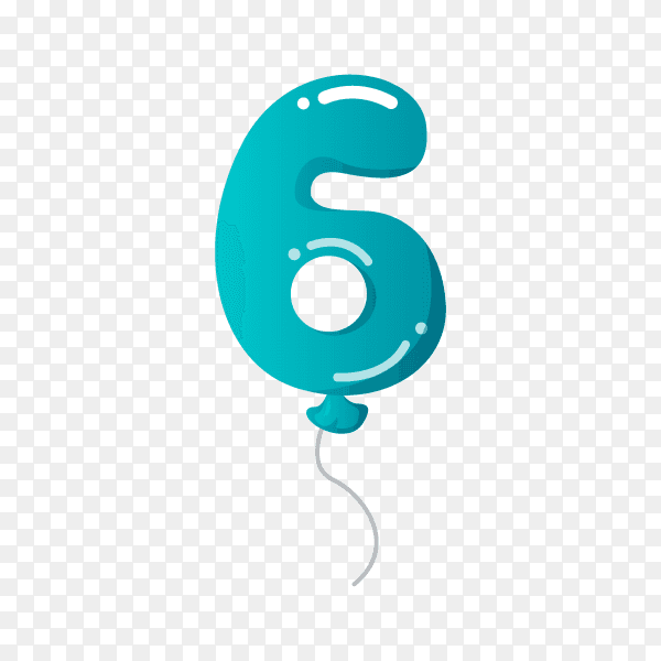 Colorful Balloon in the shape of number Six on transparent background PNG