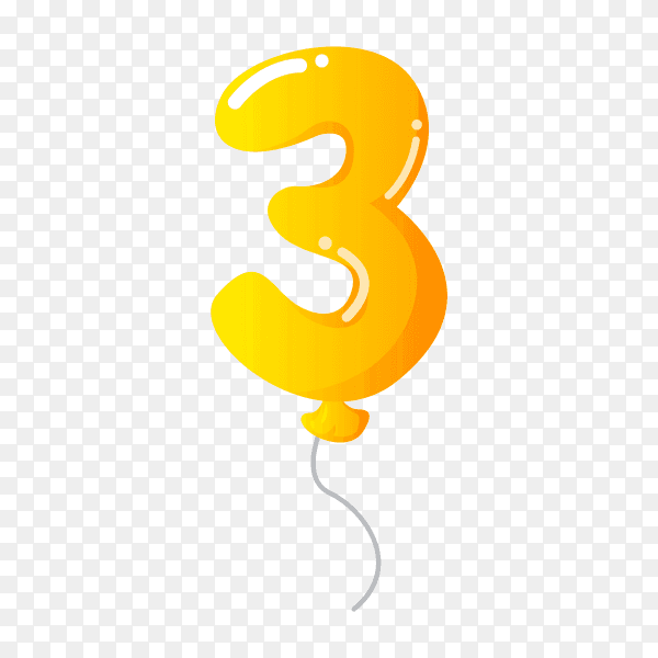 Colorful Balloon in the shape of number Three on transparent background PNG