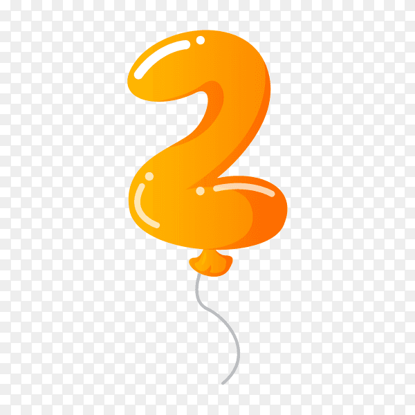 Colorful Balloon in the shape of number Two on transparent background PNG