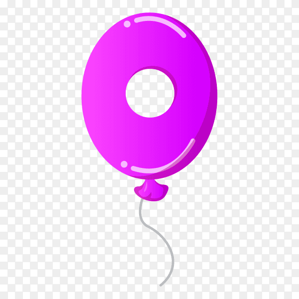 Colorful Balloon in the shape of number Zero on transparent background PNG