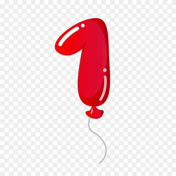 Colorful Balloon in the shape of number one on transparent background PNG