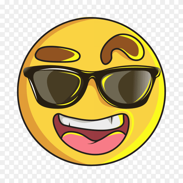 Cute smiling emoticon wearing black sunglasses Premium vector PNG