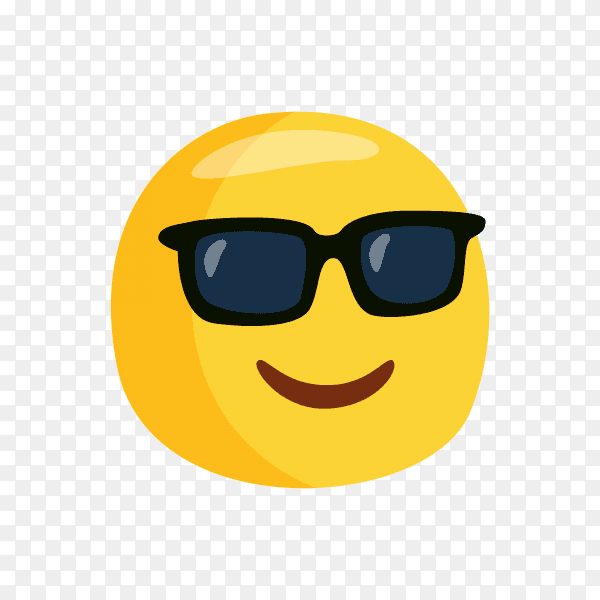 Cute smiling emoticon wearing black sunglasses on tranparent background PNG