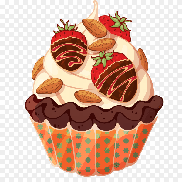 Delicious cupcake with strawberry on transparent background PNG