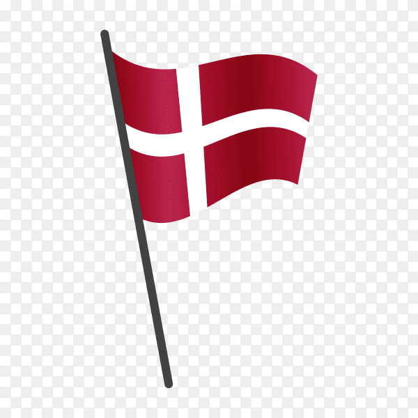Denmark flag waving on a flagpole on transparent background PNG