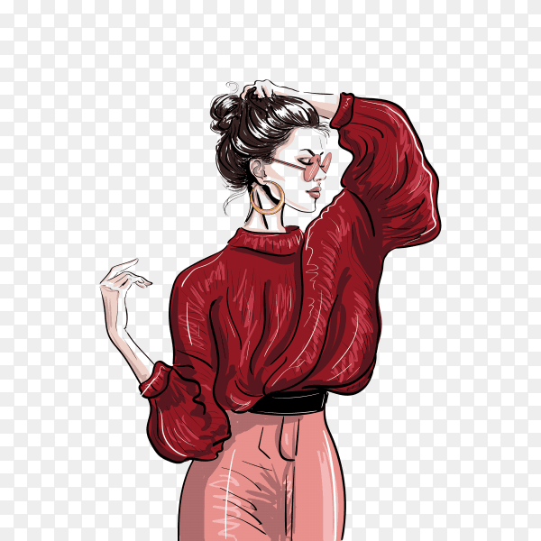 Fashion woman hand drawn on transparent background PNG