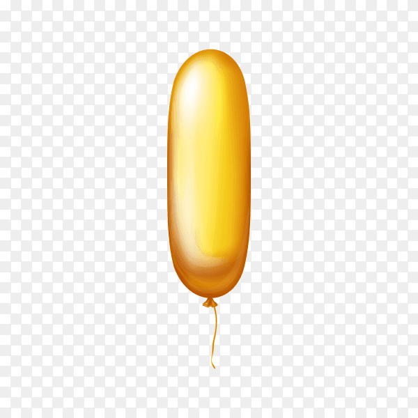 Golden Balloon in the shape of number one on transparent background PNG