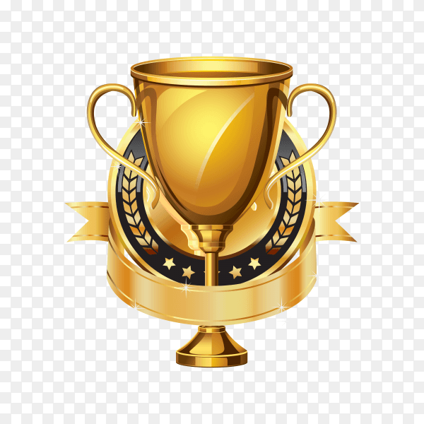 Golden award trophy with medal on transparent background PNG