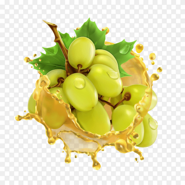 Green grape in a milk splash on transparent background PNG
