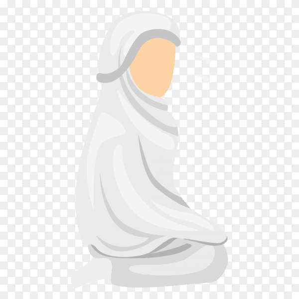 Hand drawn Muslim female praying on transparent background PNG