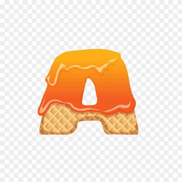 Letter A made of ice cream waffle on transparent background PNG