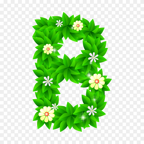 Letter B of the green and white flowers isolated on transparent background PNG
