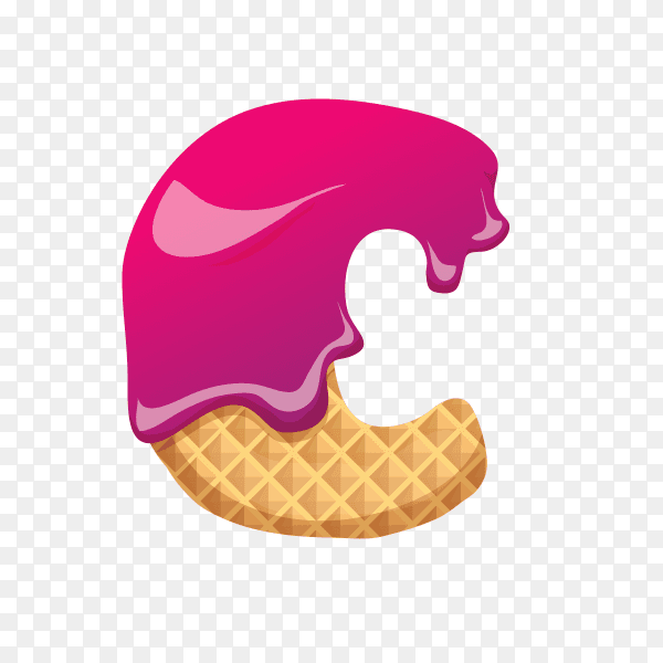Letter C made of ice cream waffle on transparent background PNG