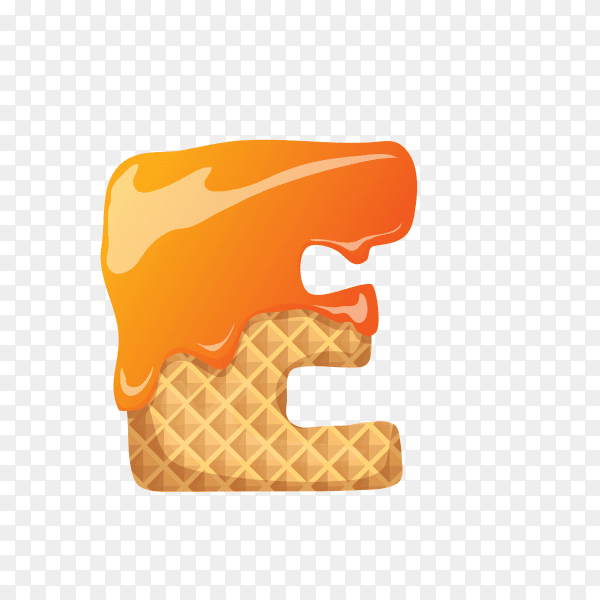 Letter E made of ice cream waffle on transparent background PNG