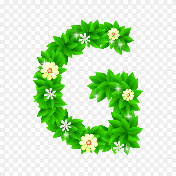 Letter G of the green and white flowers isolated on transparent background PNG