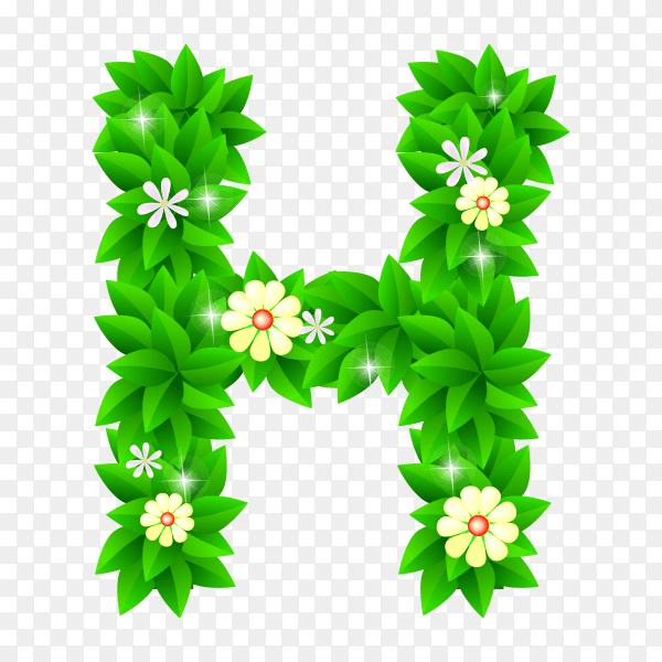 Letter H of the green and white flowers isolated on transparent background PNG
