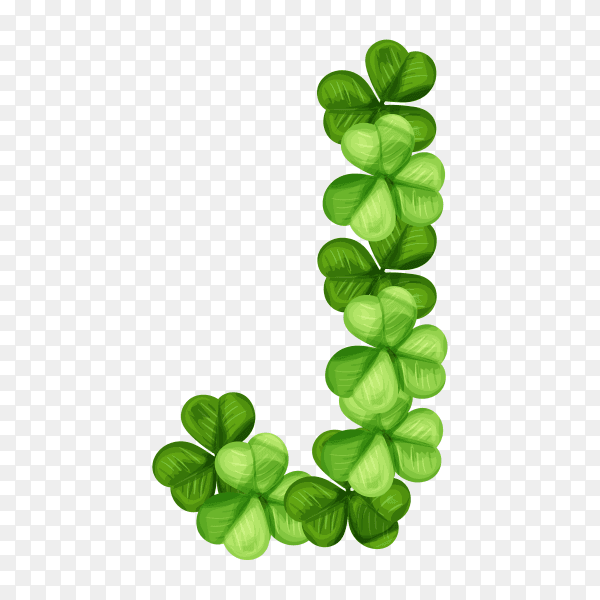 Letter J clover ornament isolated on transparent background PNG