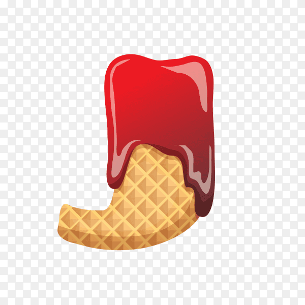 Letter J made of ice cream waffle on transparent background PNG
