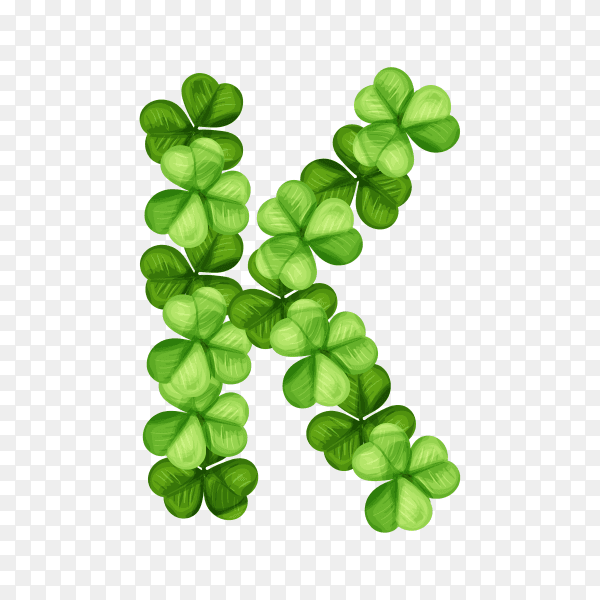 Letter K clover ornament isolated on transparent background PNG