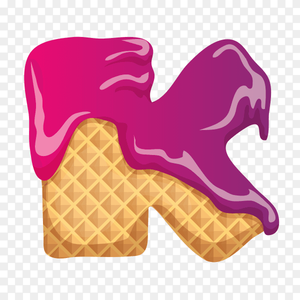 Letter K made of ice cream waffle on transparent background PNG