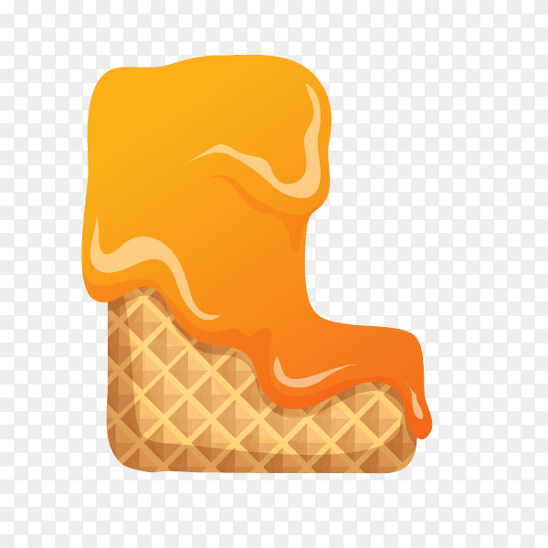 Letter L made of ice cream waffle on transparent background PNG