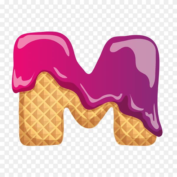 Letter M made of ice cream waffle on transparent background PNG