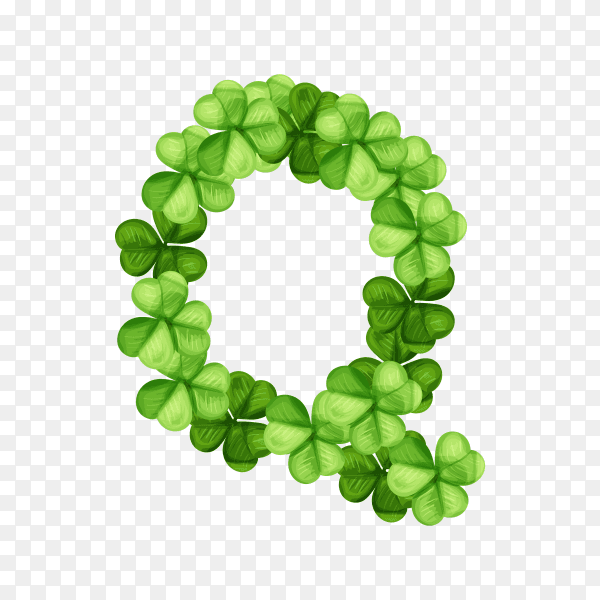 Letter Q clover ornament isolated on transparent background PNG