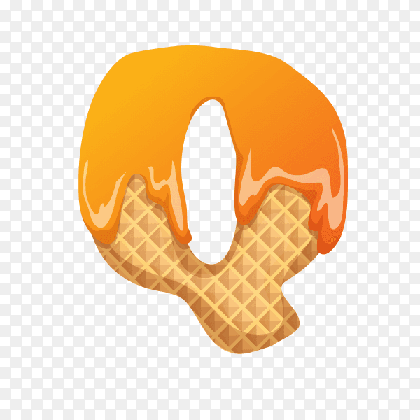 Letter Q made of ice cream waffle on transparent background PNG