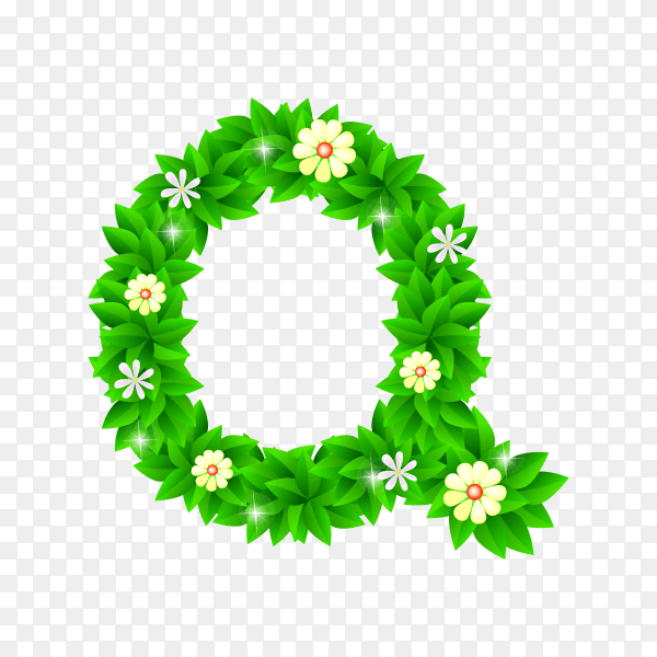 Letter Q of the green and white flowers isolated on transparent background PNG
