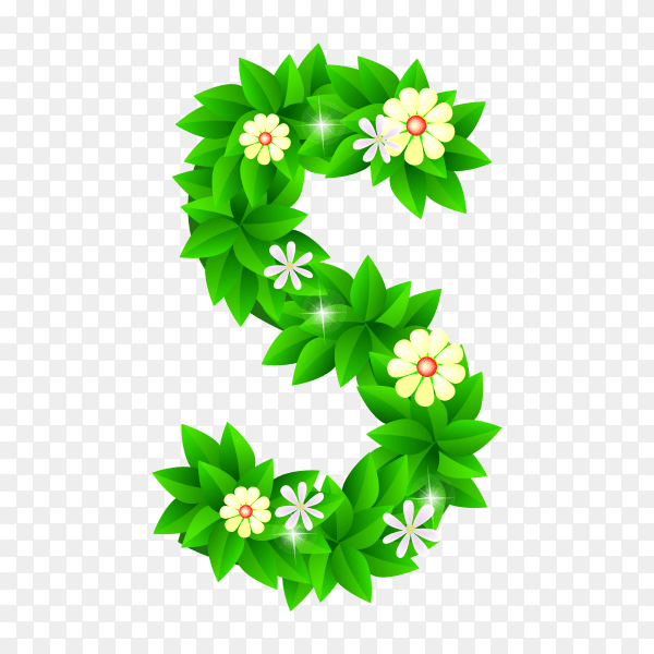 Letter S of the green and white flowers isolated on transparent background PNG