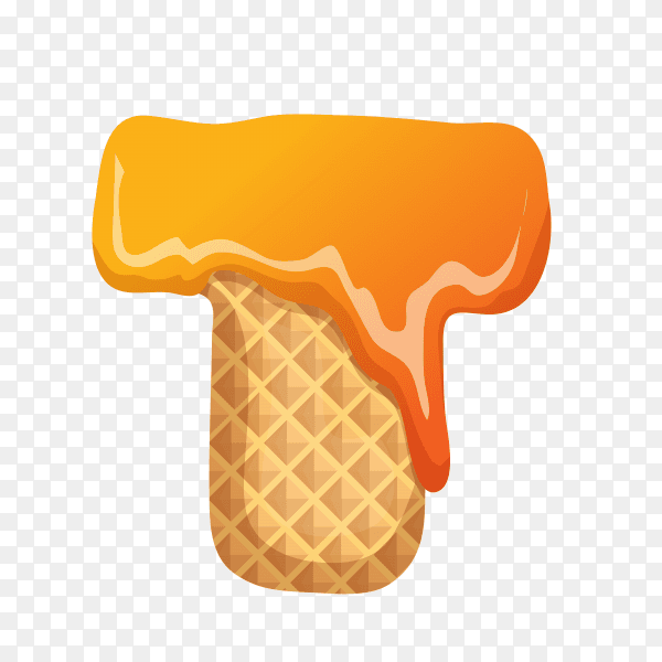 Letter T made of ice cream waffle on transparent background PNG