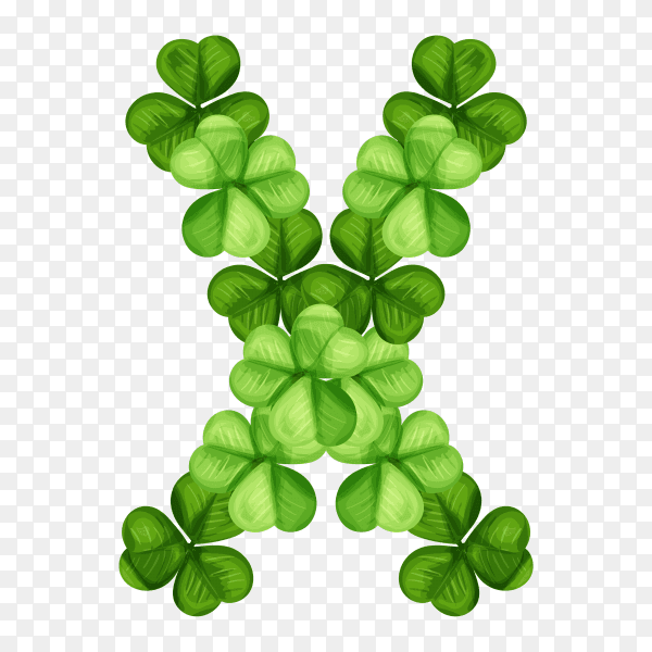 Letter X clover ornament isolated on transparent background PNG