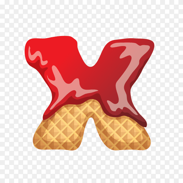Letter X made of ice cream waffle on transparent background PNG