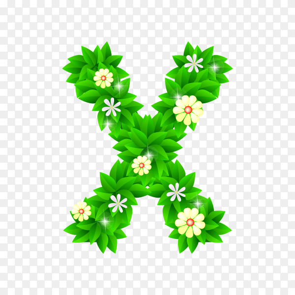 Letter X of the green and white flowers isolated on transparent background PNG