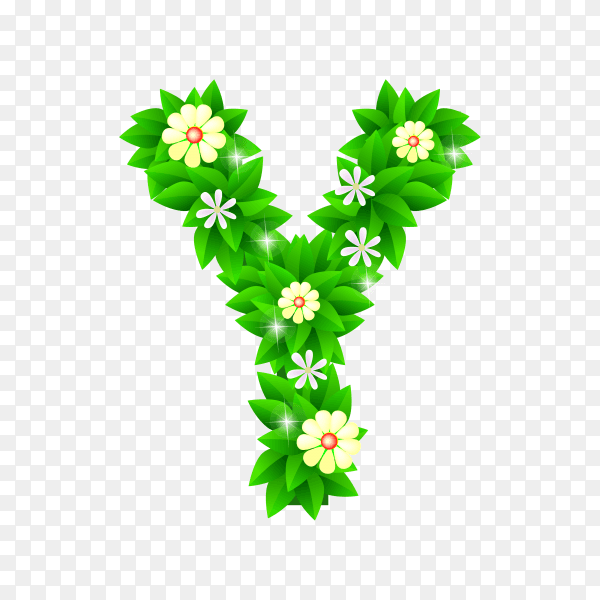 Letter Y of the green and white flowers isolated on transparent background PNG
