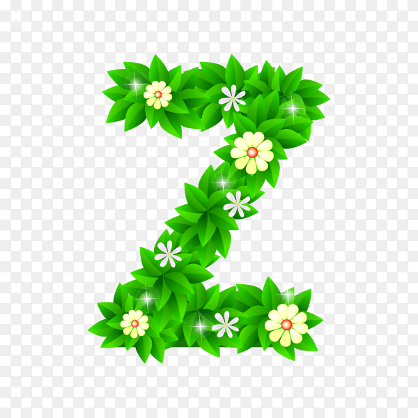 Letter Z of the green and white flowers isolated on transparent background PNG