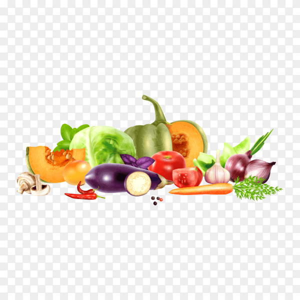 Mix of different vegetables isolated on transparent background PNG