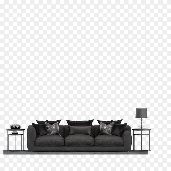 Modern black sofa on transparent background PNG