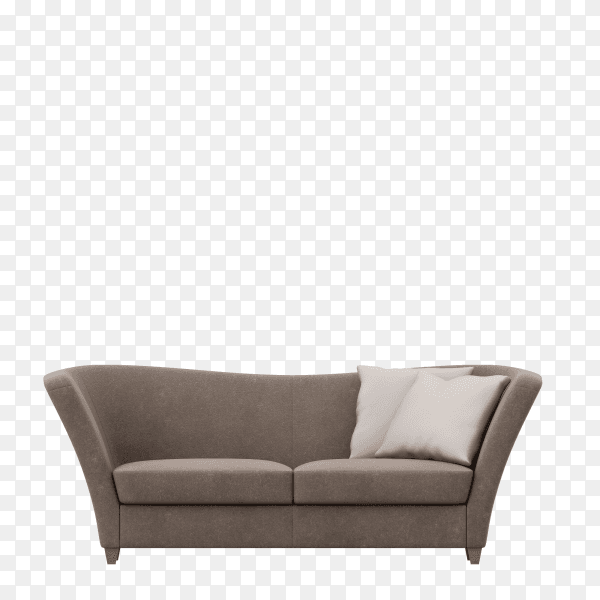 Modern gray modular sofa with pillows isolated on transparent background PNG