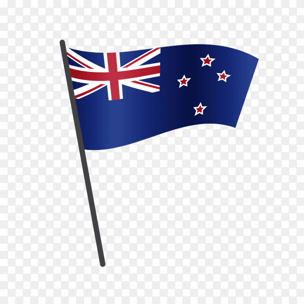 New Zealand flag waving on a flagpole on transparent background PNG
