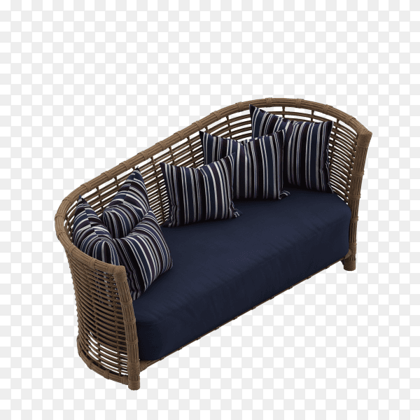 Nice Blue sofa with pillows over on transparent background PNG