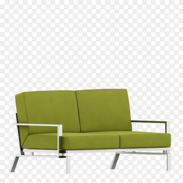 Nice green sofa with legs isolated on transparent background PNG
