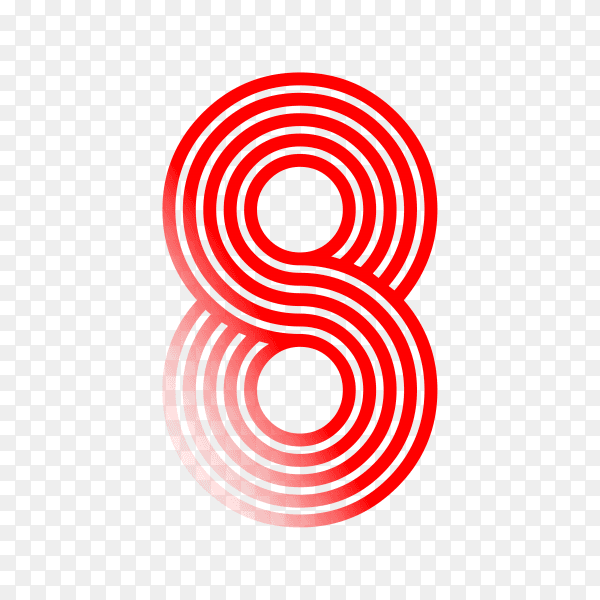 Number Eight in red color on transparent background PNG